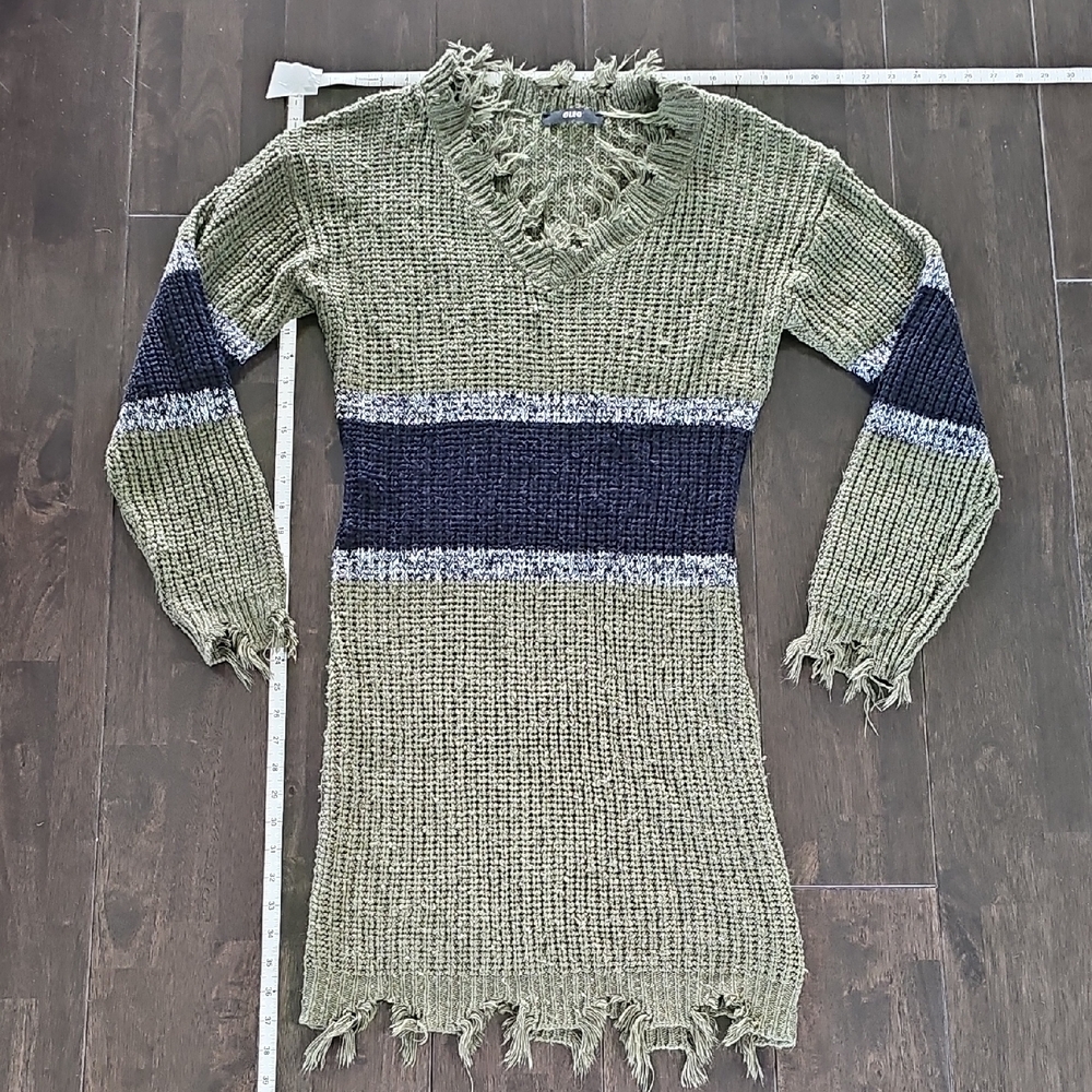 Distressed Knit Sweater with Stripes